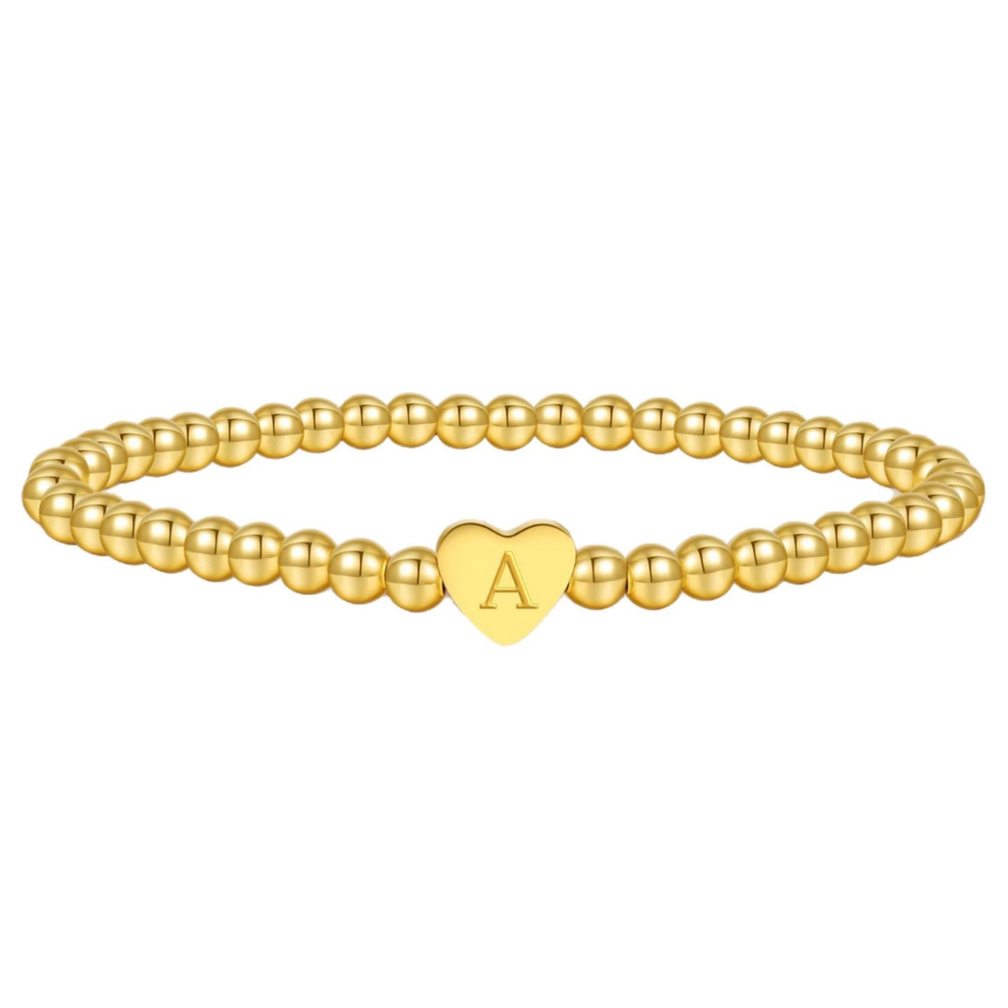 Minimalist Stainless Steel Heart Letter Bracelet with Gold Brass Beads