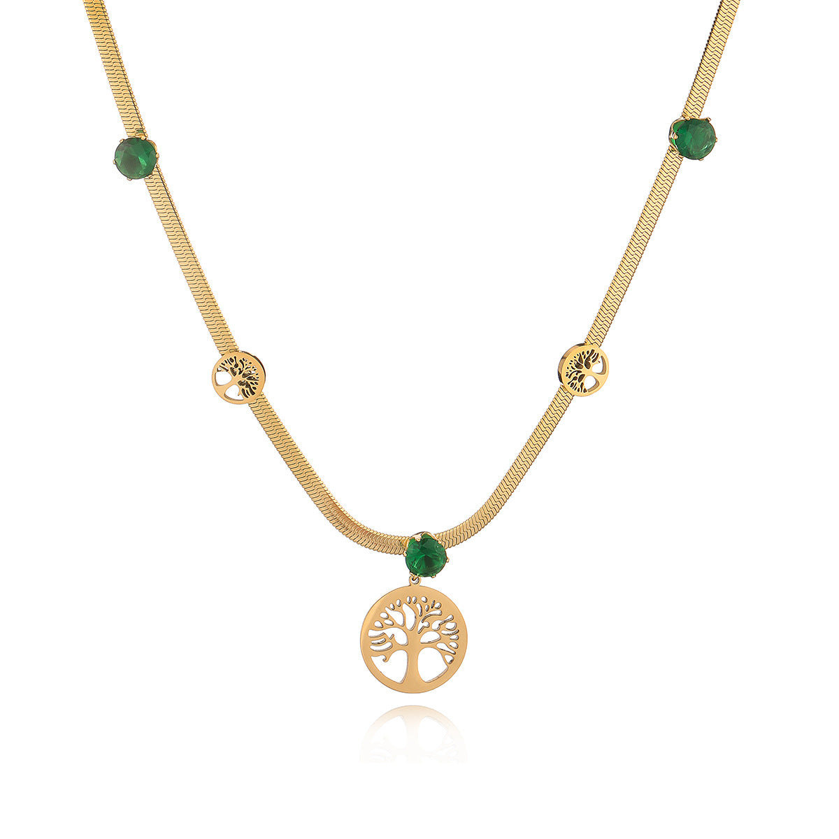 Minimalist Geometric Tree of Life Pendant Necklace for Women in Titanium Steel with Zircon Inlay