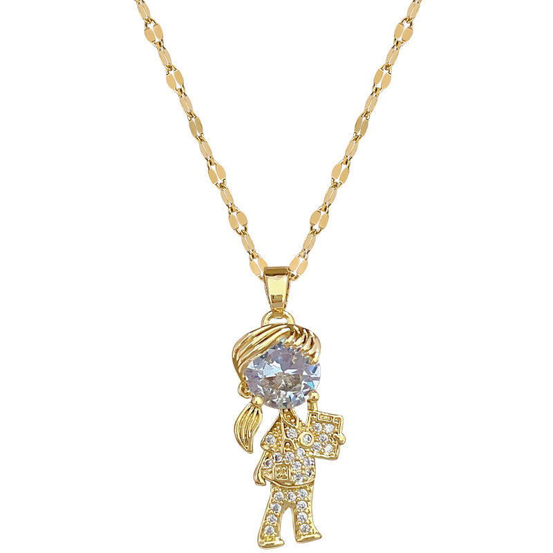 Collar con Colgante de Luna Geométrica Minimalista para Mujer y Hombre de Acero de Titanio con Incrustaciones de Diamantes de Imitación y Cadena Delicada con Medallón