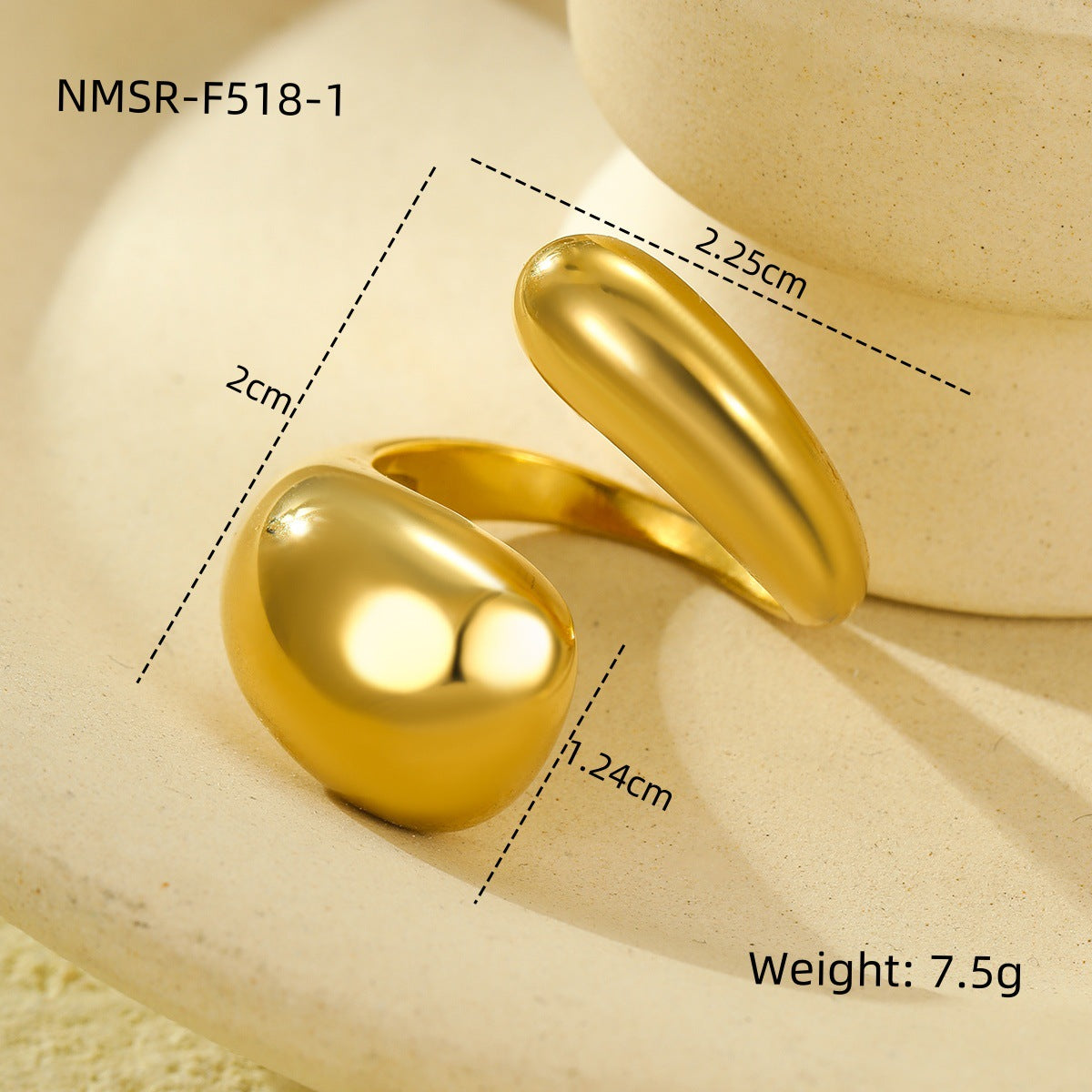 Anillo de acero inoxidable geométrico irregular minimalista con acabado chapado para mujer