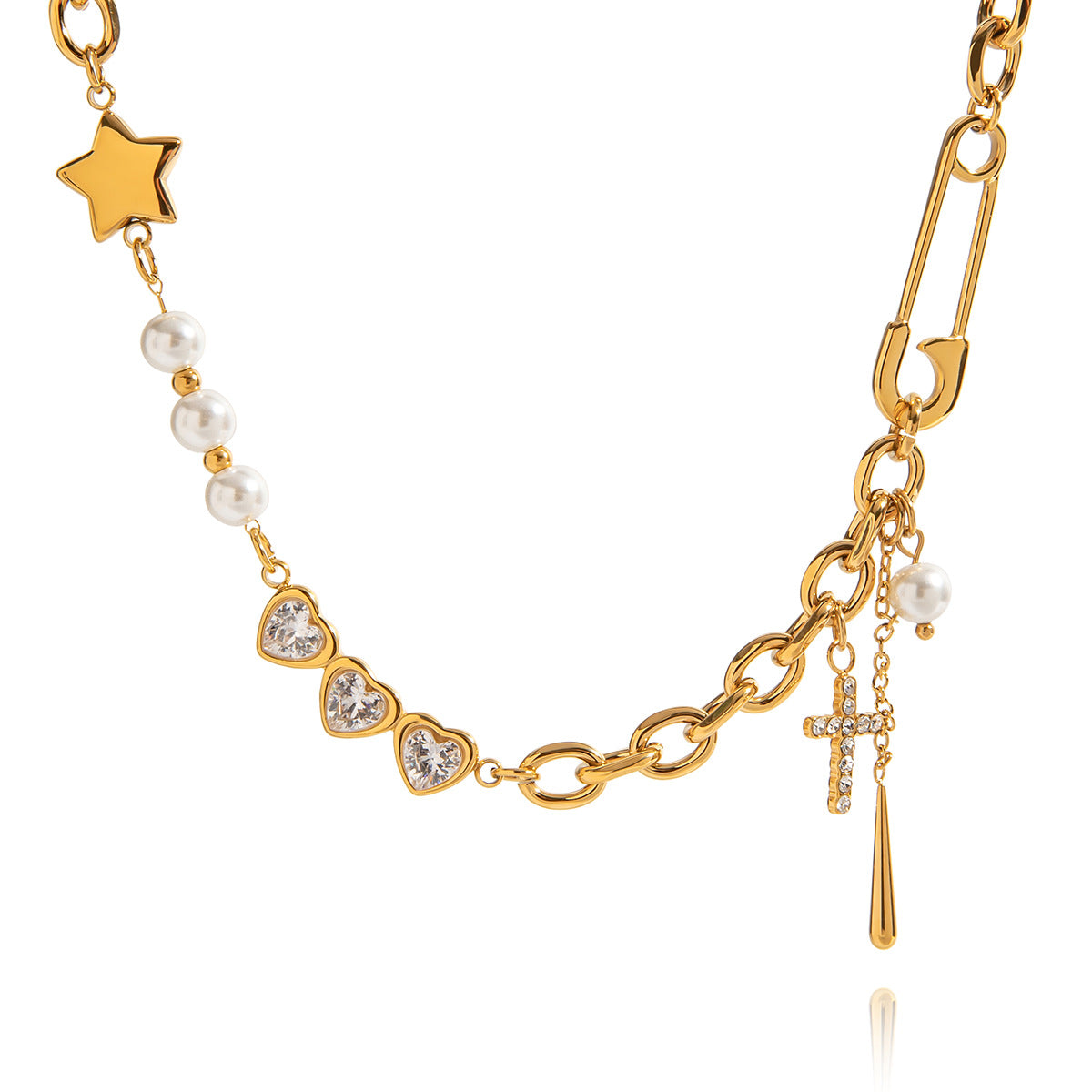 Collana con ciondolo geometrico a graffetta minimalista in acciaio inossidabile con finitura placcata per donna