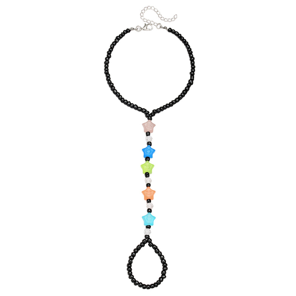 Minimalist Geometric Star Glass Beads Adjustable Anklet for Women