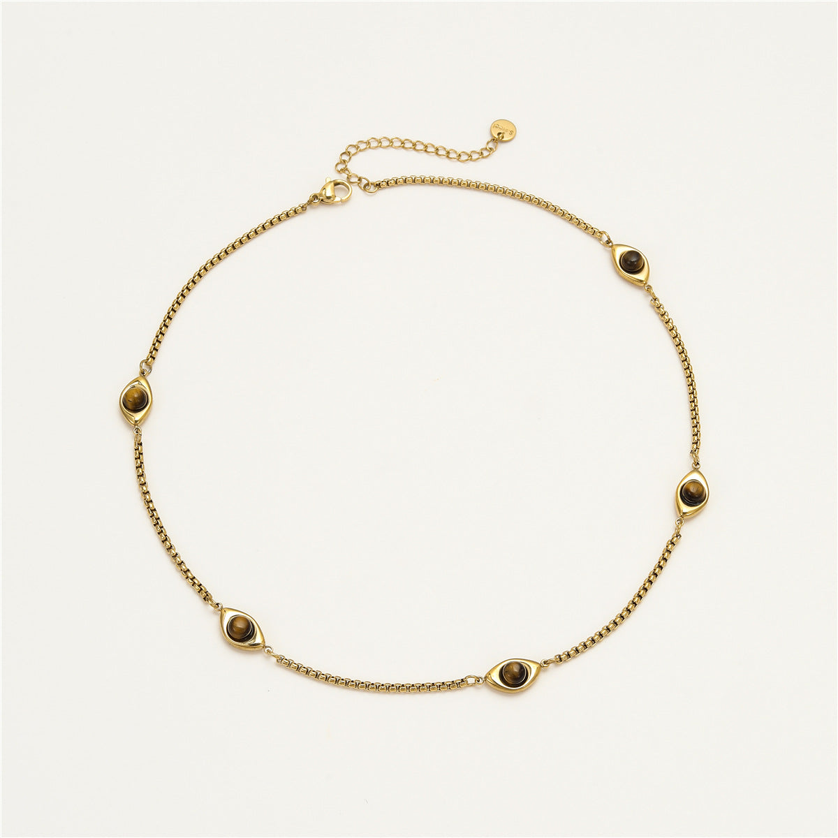 Collar con colgante minimalista de ojo de tigre en acero inoxidable con acabado chapado para mujer