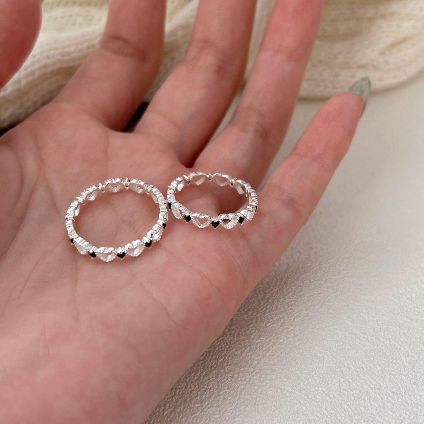 Minimalist 925 Sterling Silver Star Heart Ring Vintage Finish Open Adjustable Women's Jewelry