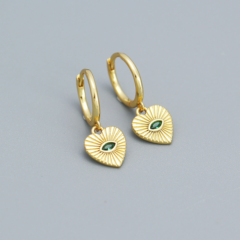 Orecchini a perno da donna minimalisti a forma di cuore in argento sterling 925 con intarsio in strass