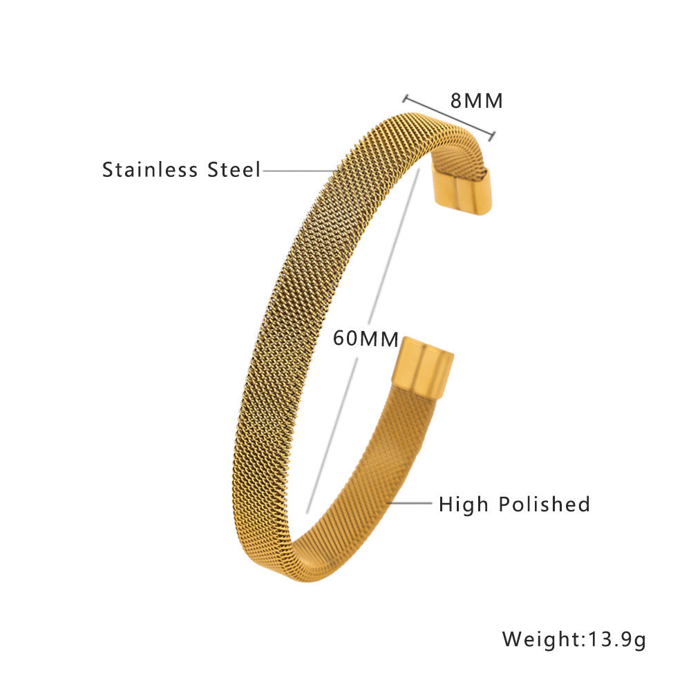 Fashionable Stainless Steel Braided Bracelet with Electroplated Finish Geometric Oval Shape Hypoallergenic Tarnish-Resistant Adjustable Cuff Jewelry