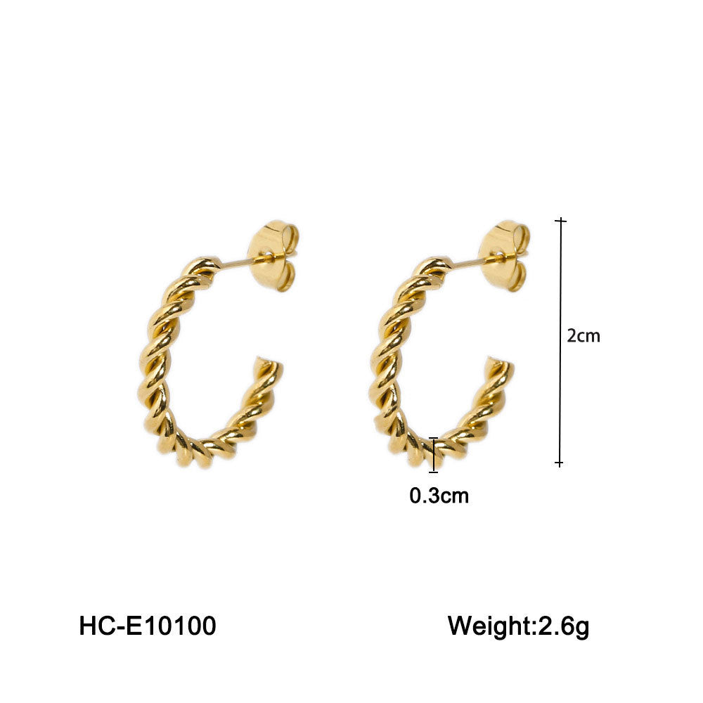 Pendientes minimalistas de acero inoxidable en forma de C con baño de oro de 18K al vacío para mujer