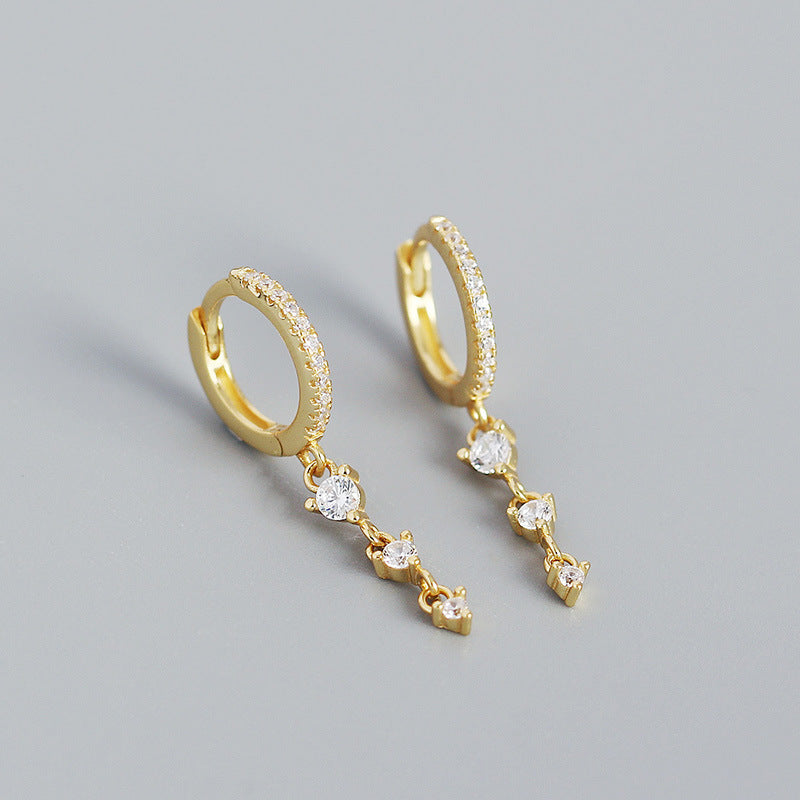 Orecchini pendenti vintage minimalisti in argento sterling 925 con intarsio di strass rotondi geometrici