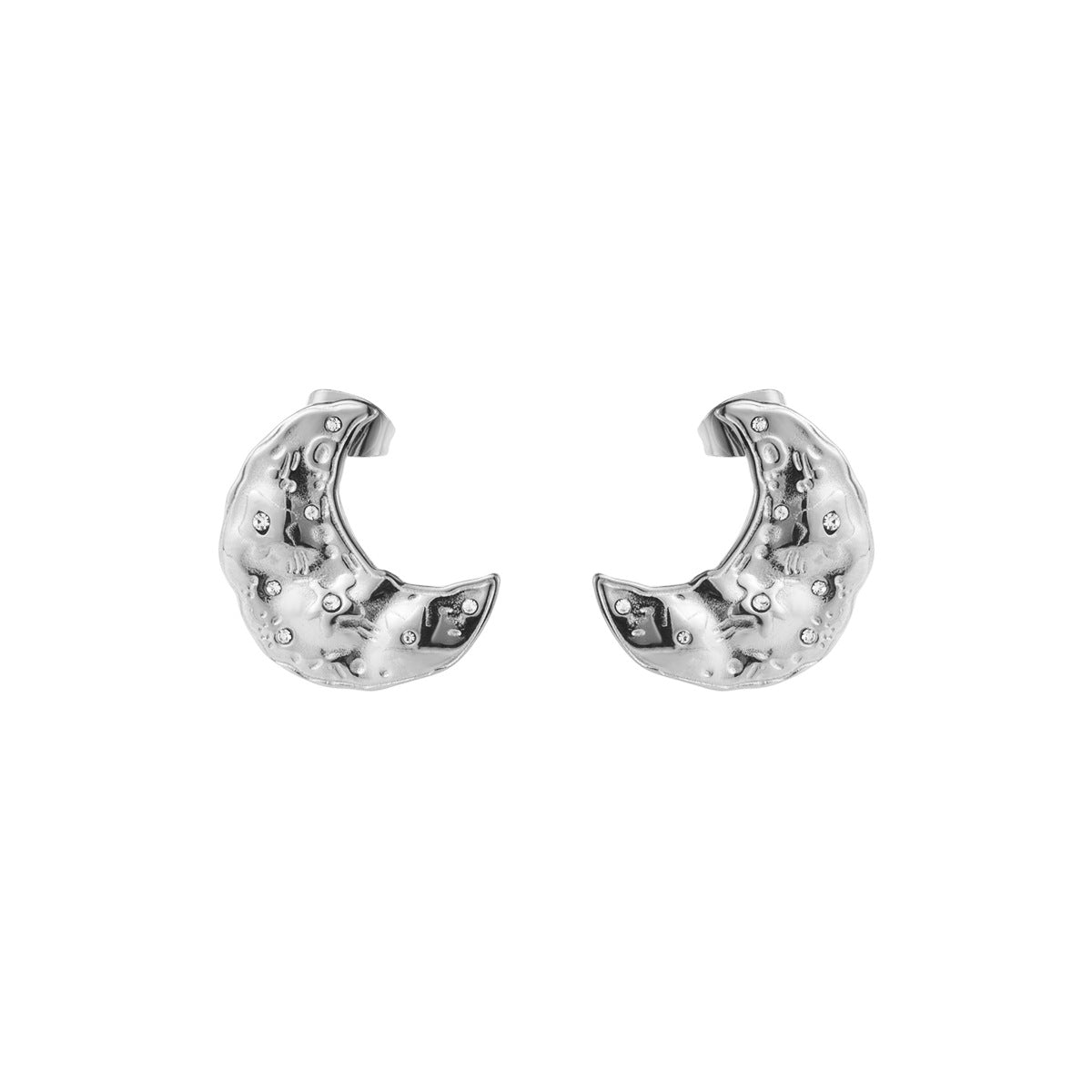 Pendientes minimalistas de acero inoxidable con luna geométrica y motivos florales con baño de oro para mujer