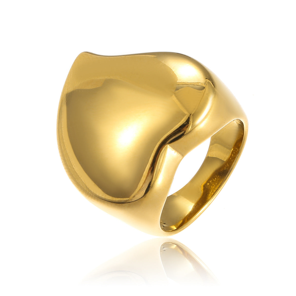 Anello alla moda in acciaio inossidabile a forma di cuore con placcatura in oro 18 carati da donna