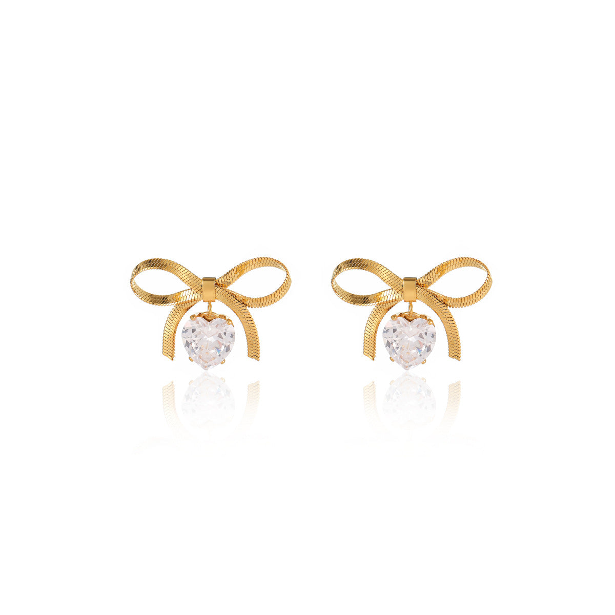 Orecchini da donna in acciaio al titanio con fiocco a cuore minimalista e strass, gioielli alla moda resistenti allo sbiadimento per l'estate