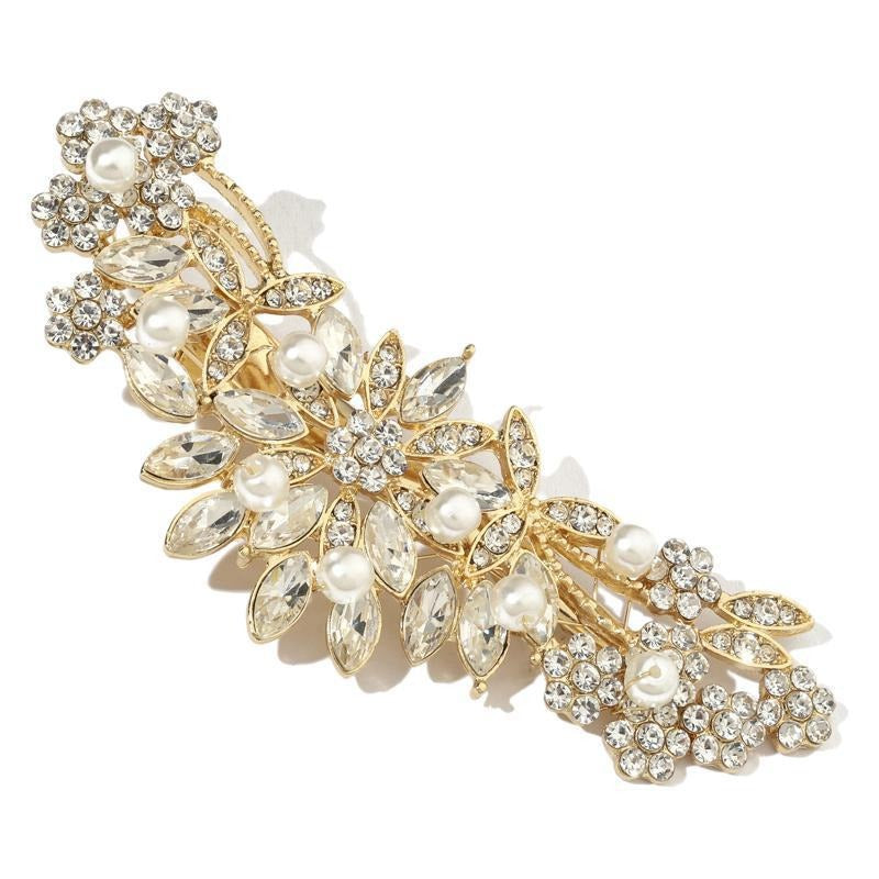 Floral-Shaped Alloy Hair Comb with Pearl and Rhinestone Accents, Electroplated Finish, Vintage-Inspired Updo Hair Accessory for Women