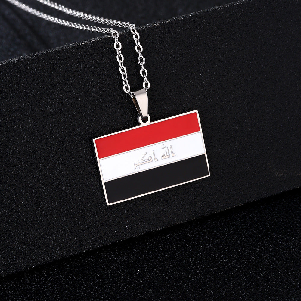 Collana con Pendente Vintage Etnico Geometrico Smaltato in Acciaio Inossidabile per Unisex con Catena Piatta a Croce