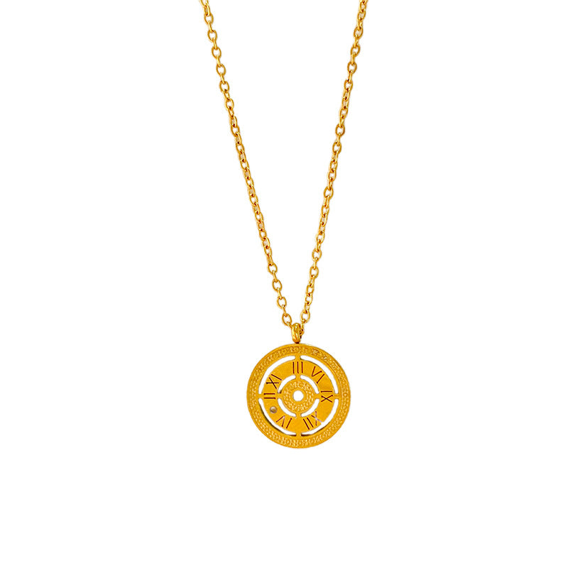 Gold Plated Round Number Pendant Titanium Steel Necklace for Unisex