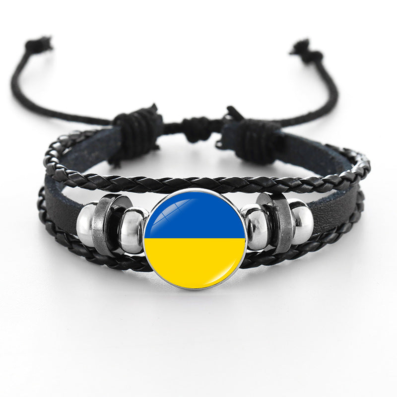 Bracciale in pelle intrecciata fatto a mano unisex stile punk geometrico, nero
