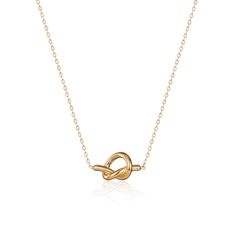 Minimalist Retro Knot Pendant Necklace for Women Titanium Steel Plated Clavicle Chain with Irregular Shape Design