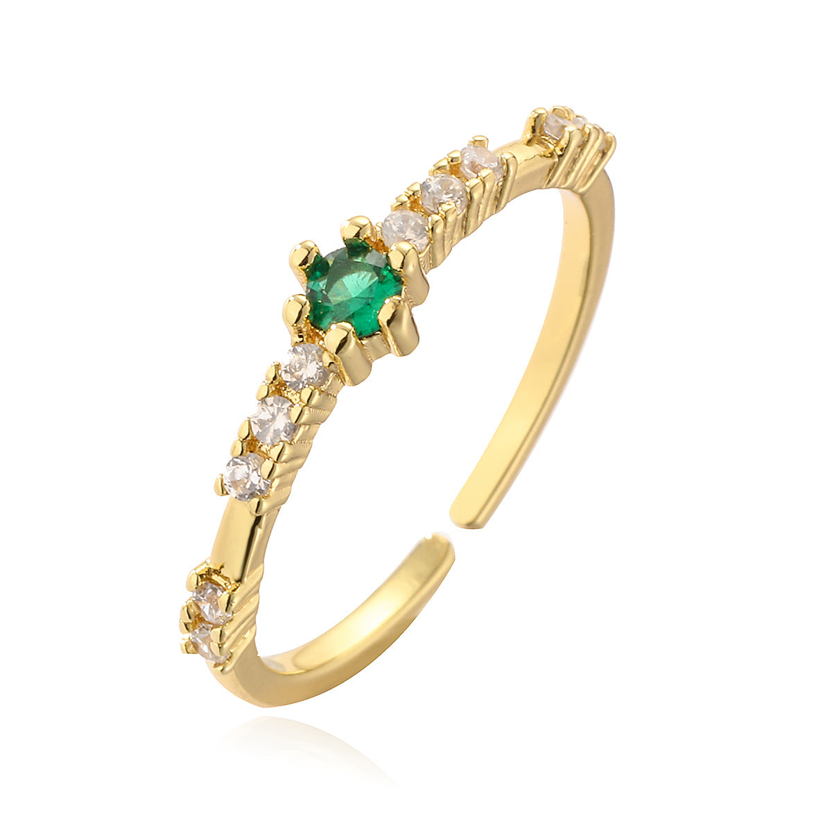 Minimalist Geometric Open-Ended Ring for Women in Copper with 18K Gold Plating and Zircon Inlay