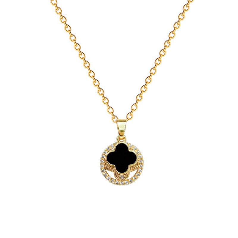 Collar de trébol de la suerte para mujer, de acero inoxidable con incrustaciones de diamantes de imitación, estilo dulce y fresco, cadena para la clavícula