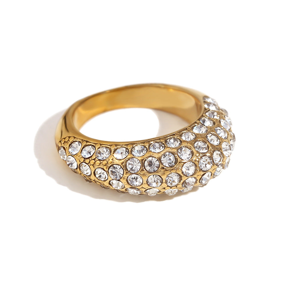 Vintage Geometric Stainless Steel Ring with 18K Gold Plating and Irregular Curved Surface for Women