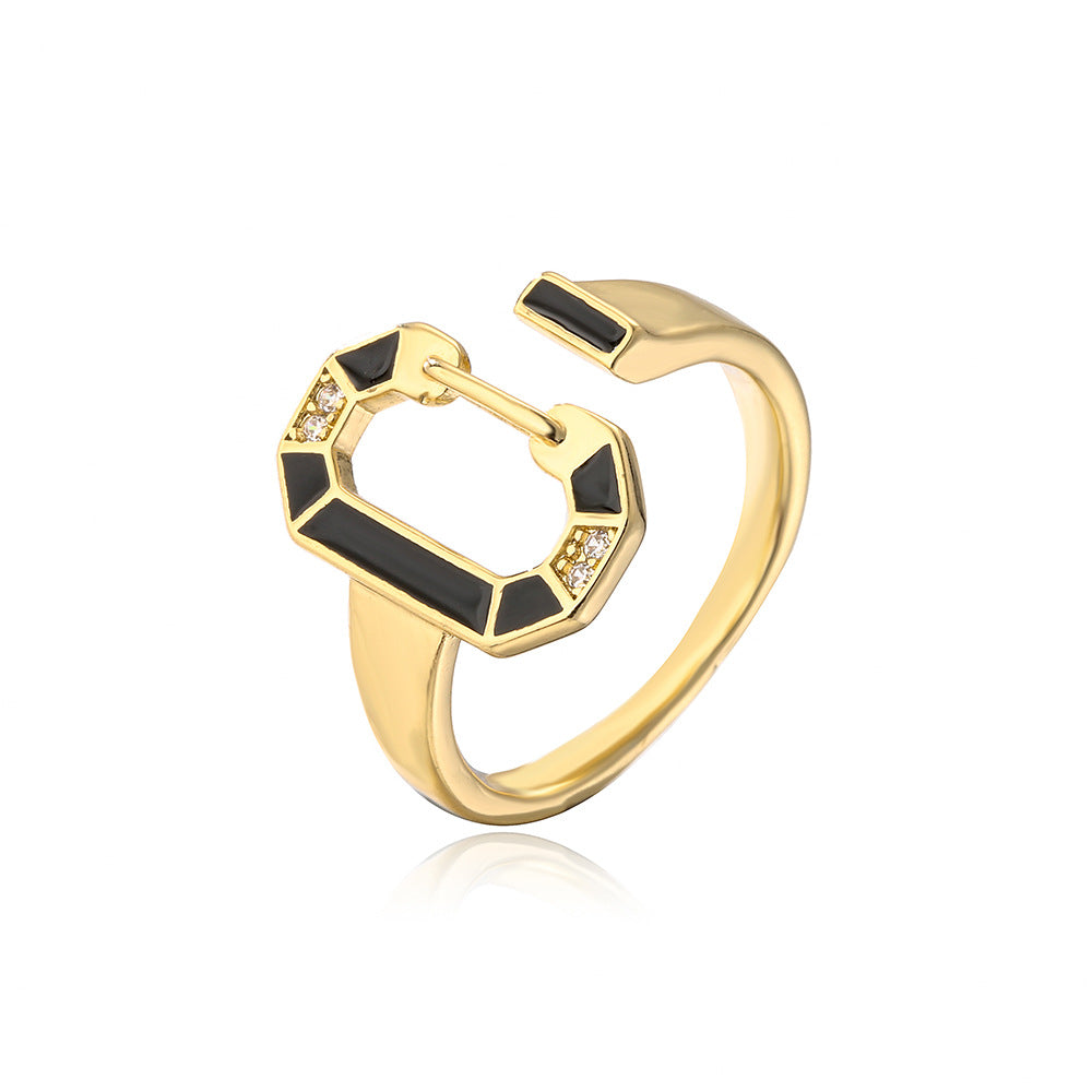 Anello Geometrico in Rame in Stile Bohemien con Placcatura in Oro 18K e Finitura a Smalto da Donna