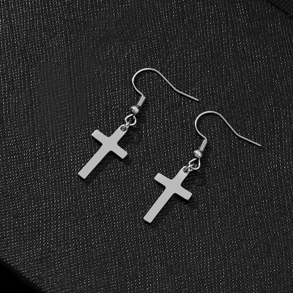 Pendientes minimalistas de cruz de acero inoxidable con acabado chapado para parejas estilo casual urbano