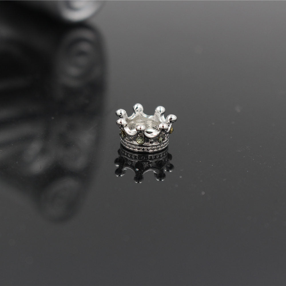 Minimalist Micro Pave Cubic Zirconia Crown Hole Bead Charm Bar Alloy Plated DIY Jewelry Accessories