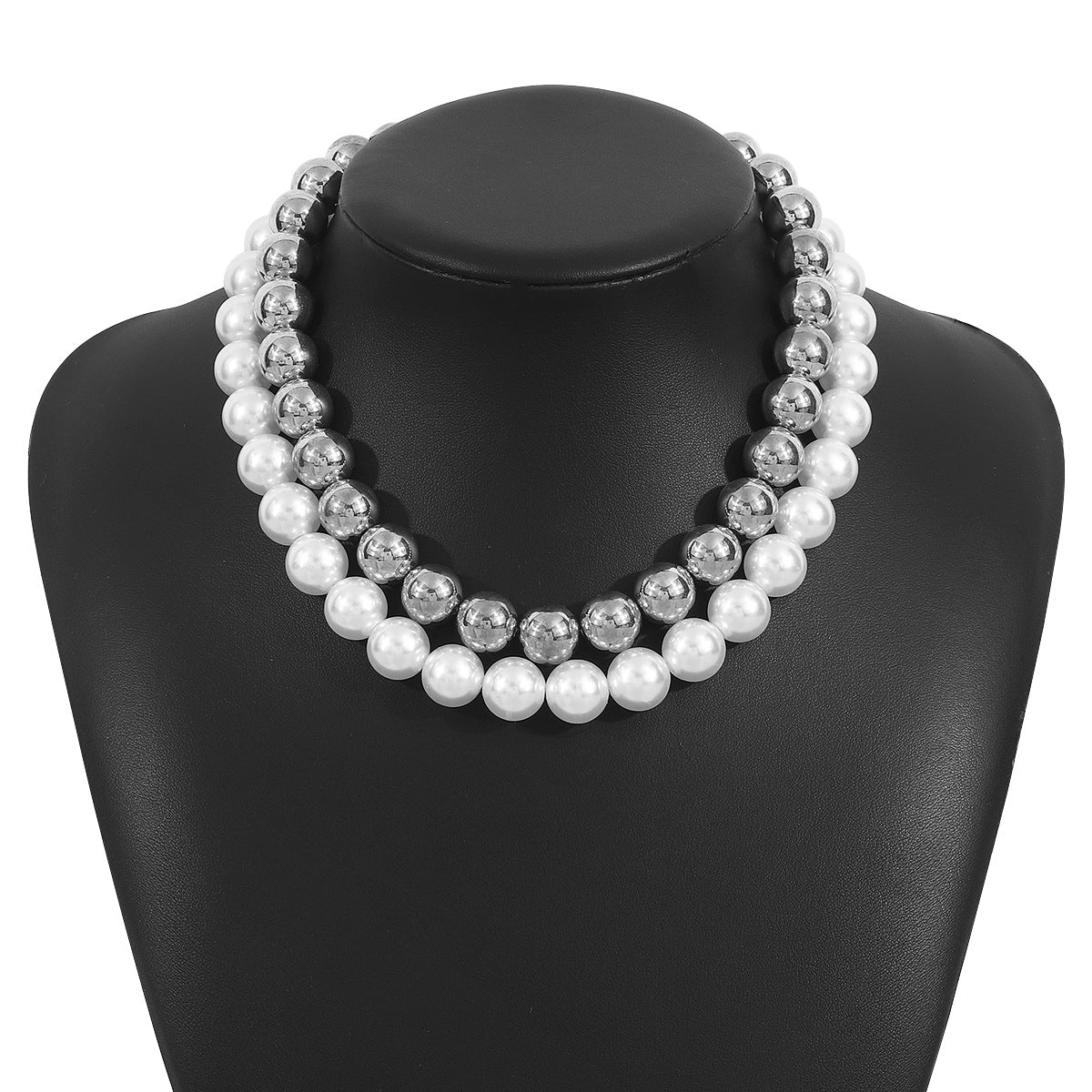 Gargantilla geométrica de estilo punk con cuentas, perlas de imitación y acabado chapado para mujer