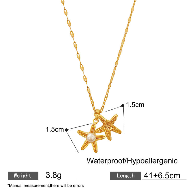 Sweet Micro-Paved Shell Open Pendant Necklace Titanium Steel Plated Brass Chain Unisex