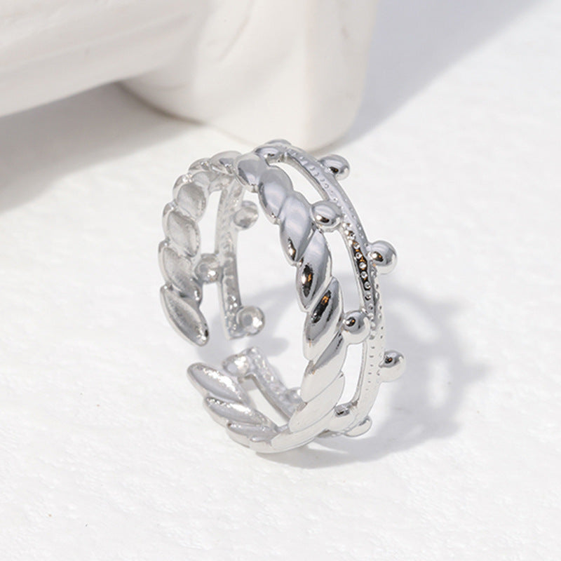Anello Aperto Regolabile a Corona Geometrica in Acciaio Inossidabile Placcato Oro 18K per Donna