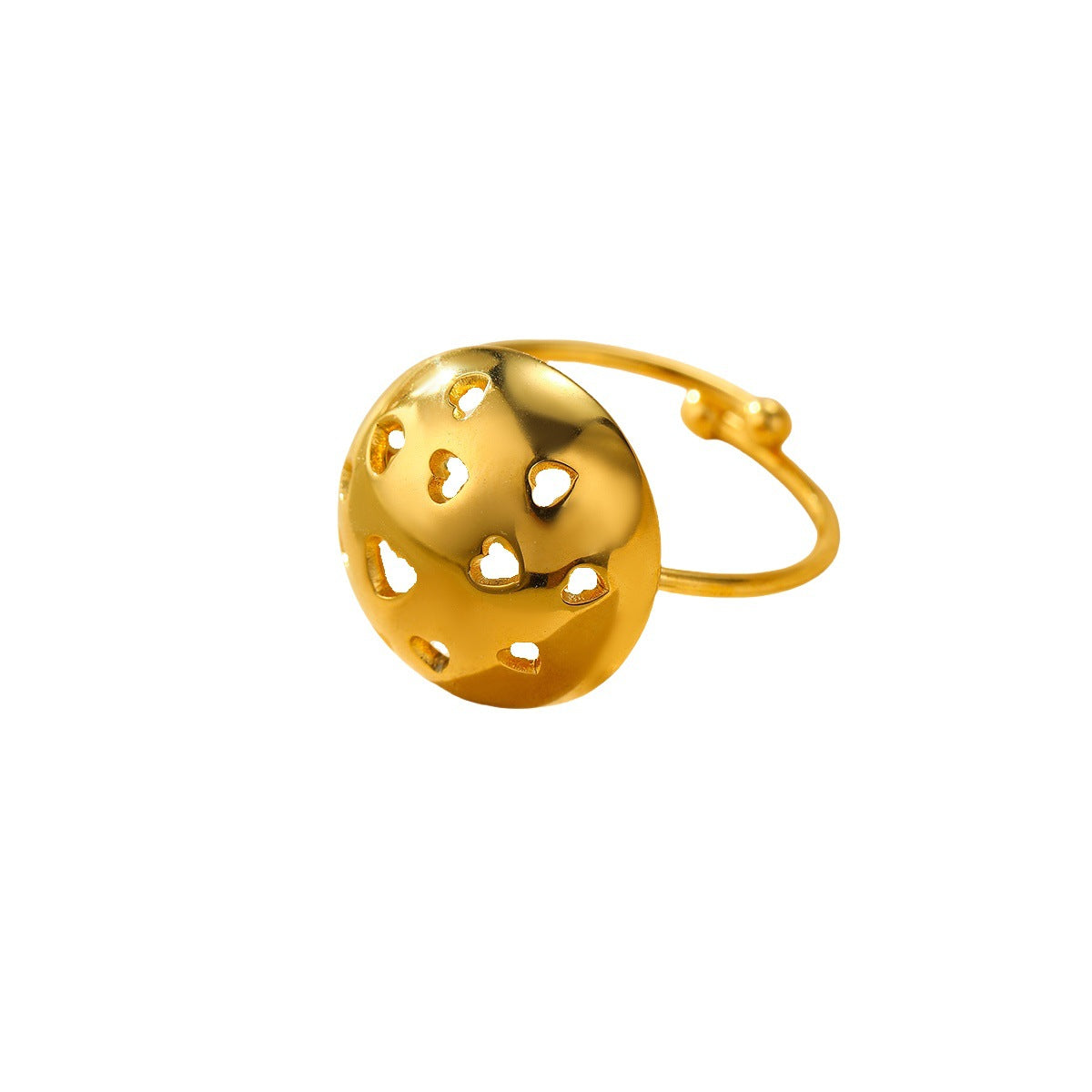 Anello alla moda da donna in acciaio al titanio, a forma di cuore scavato ovale, placcato in oro 18 carati