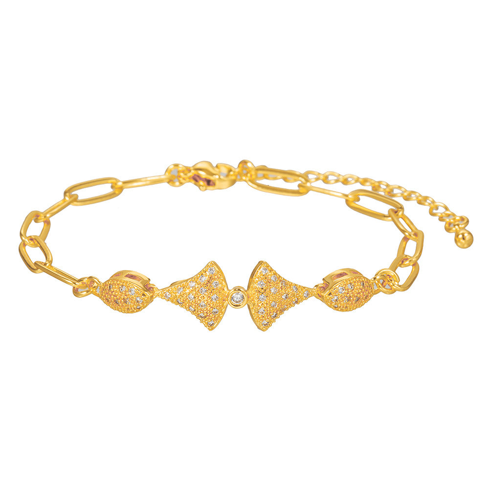 Minimalist Elegant Round Geometric Brass Inlaid Cubic Zirconia Bracelet for Women