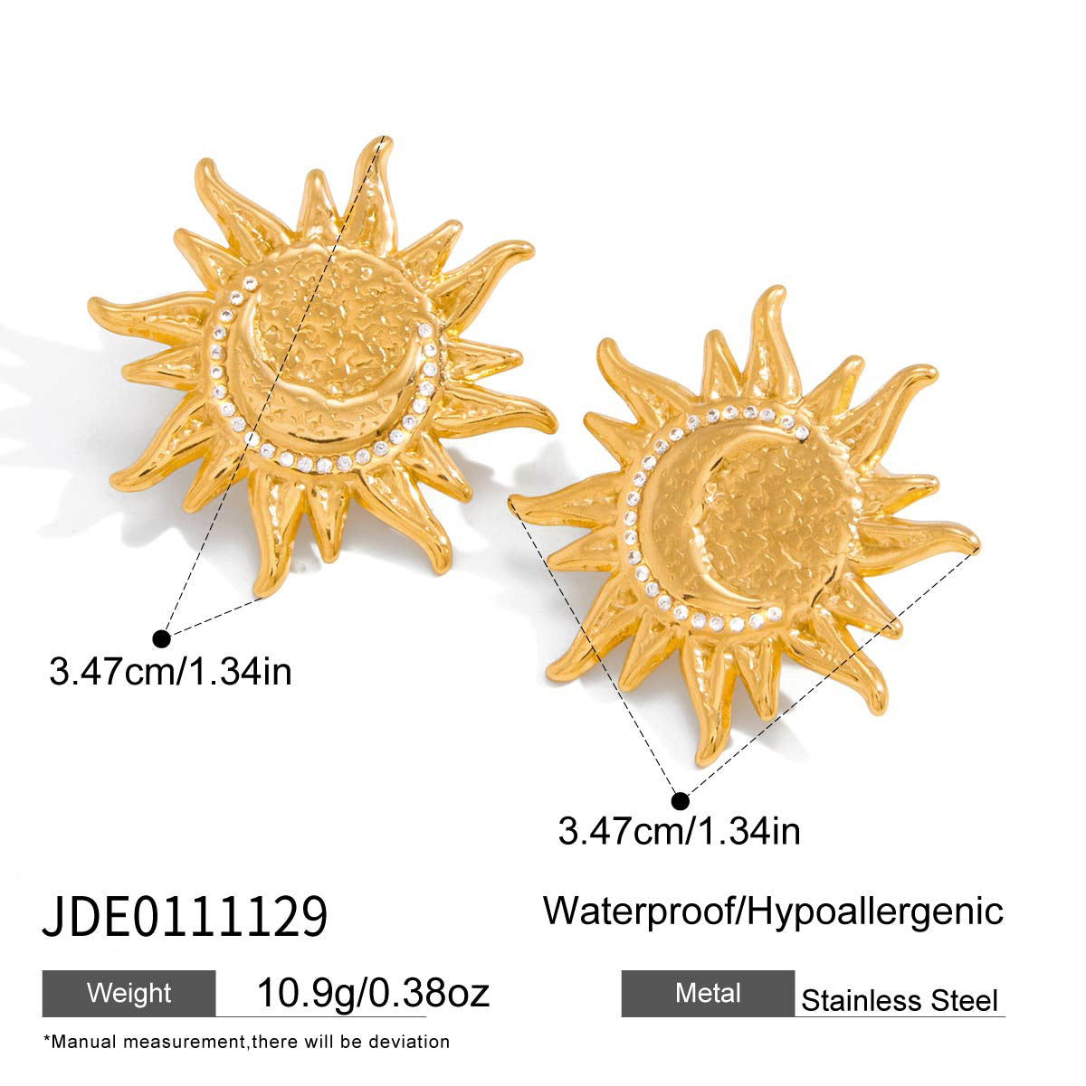 Minimalist Stainless Steel Sun Pendant Necklace and Earring Set for Women with PVD Plated Cable Chain