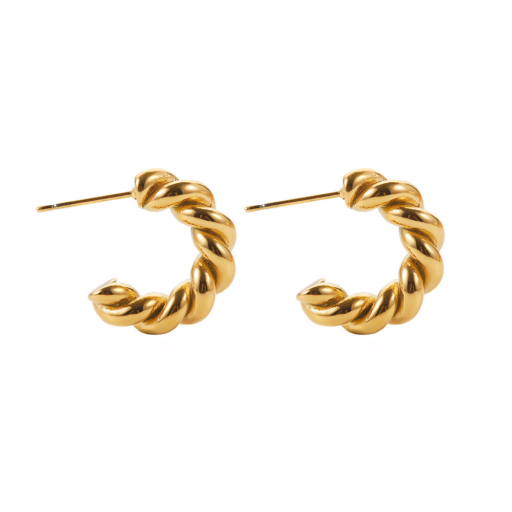Orecchini a cerchio a spirale geometrica attorcigliata da donna in acciaio inossidabile con placcatura in oro 18 carati
