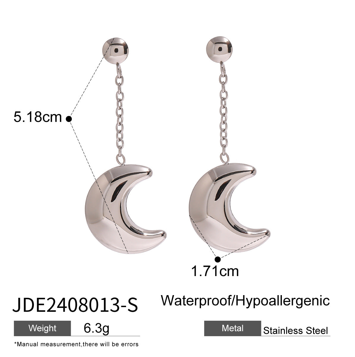 Eleganti orecchini geometrici in acciaio inossidabile a forma di luna con finitura in acciaio al titanio placcato per donna