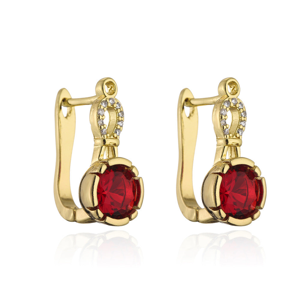 Orecchini Minimalisti Geometrici da Donna in Ottone Placcato Oro 18K con Intarsio in Zirconi