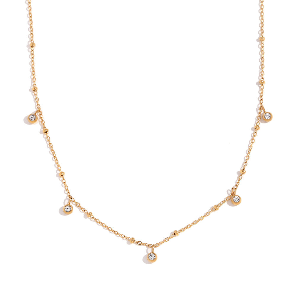 Collar colgante geométrico minimalista para mujer en acero inoxidable con baño de oro de 18K e incrustaciones de circonita blanca y verde