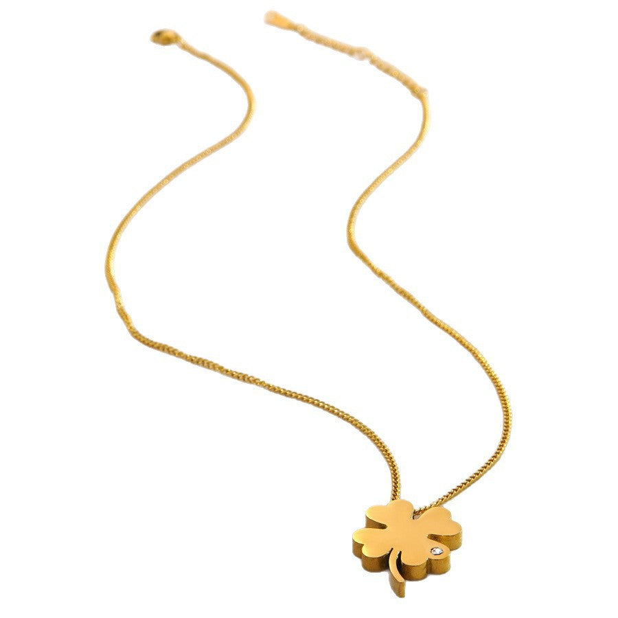 Elegant Geometric Four-Leaf Clover Stainless Steel Plated Necklace for Men and Women