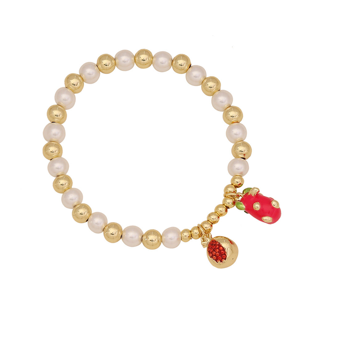 Sweet Cherry and Strawberry Beaded Bracelet in Brass with Handcrafted Farmhouse Style Fresh and Cute Design