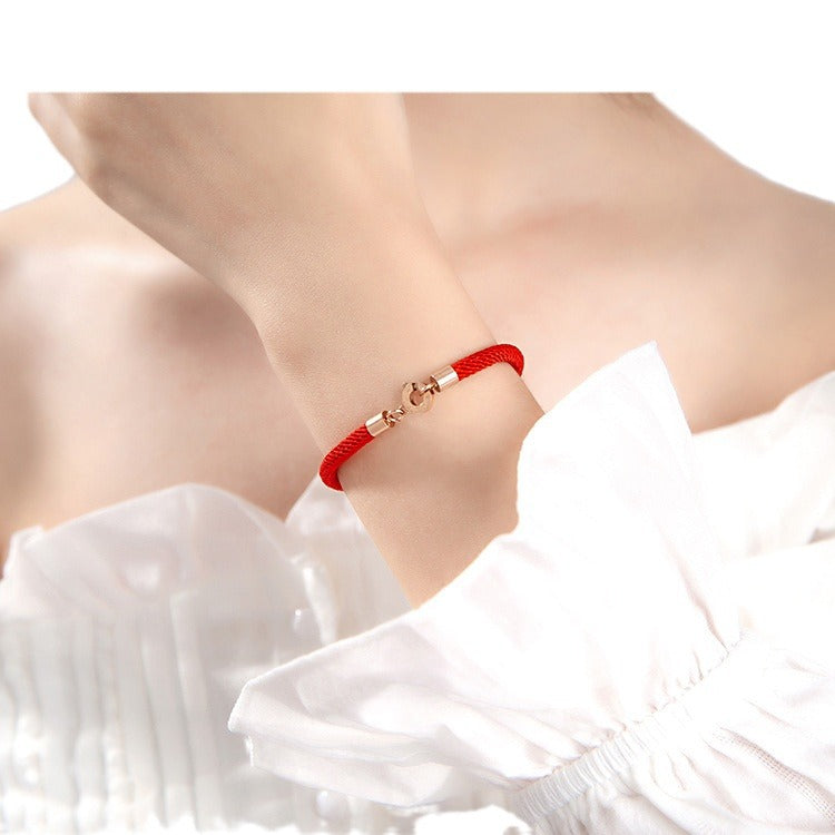 Bracciale da donna in stile geometrico in acciaio al titanio con cordino rosso, stile fattoria pastello