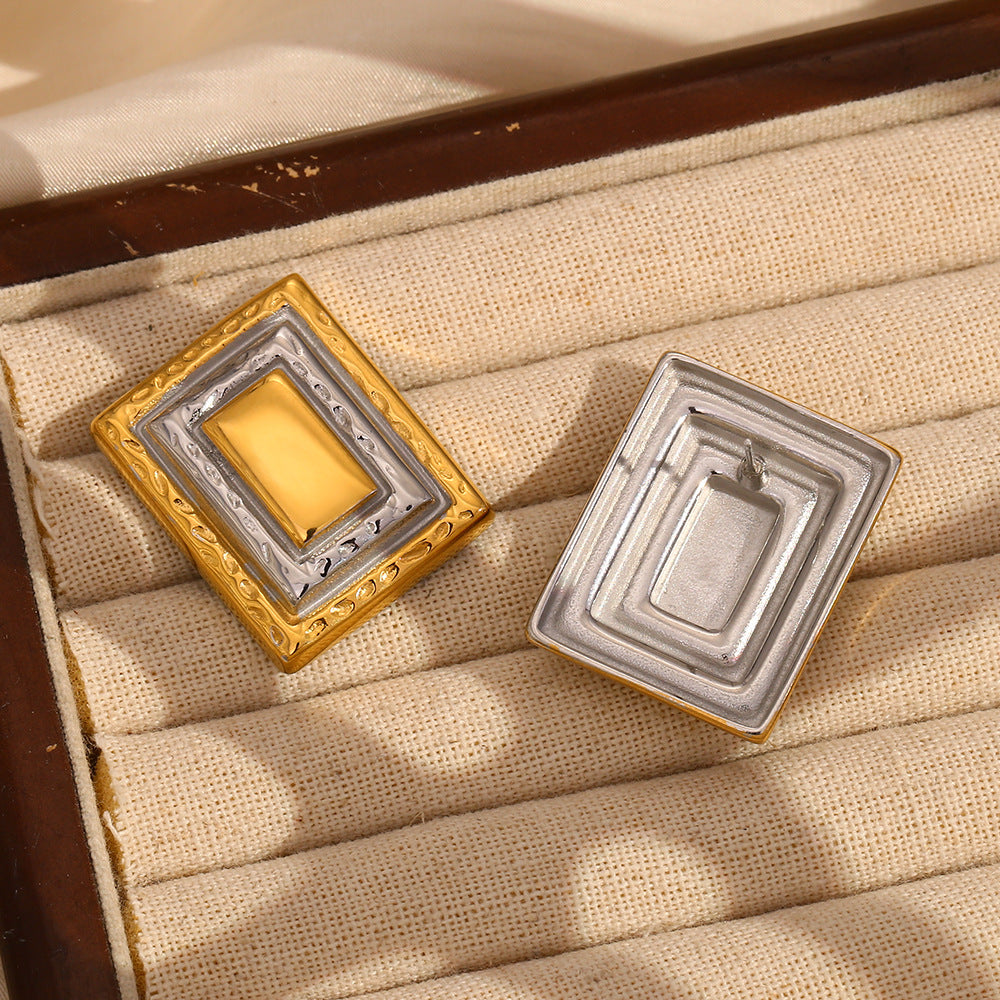 Orecchini a perno con cornice geometrica in acciaio inossidabile con placcatura in oro 18 carati da donna, design alla moda per l'ufficio