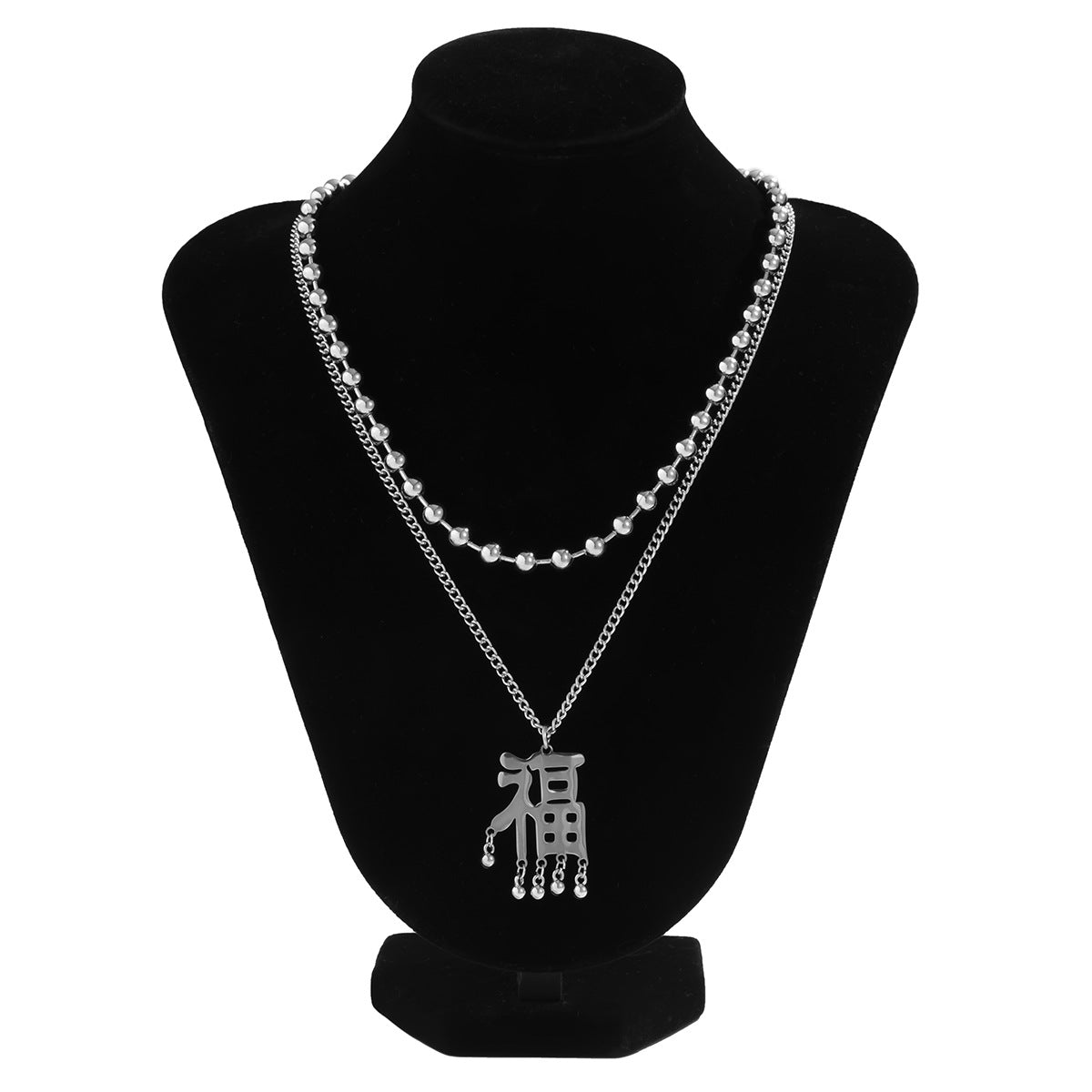 Vintage Geometric Pendant Necklace for Women with Tassel Detail, Metal Chain and Hollow-Out Design