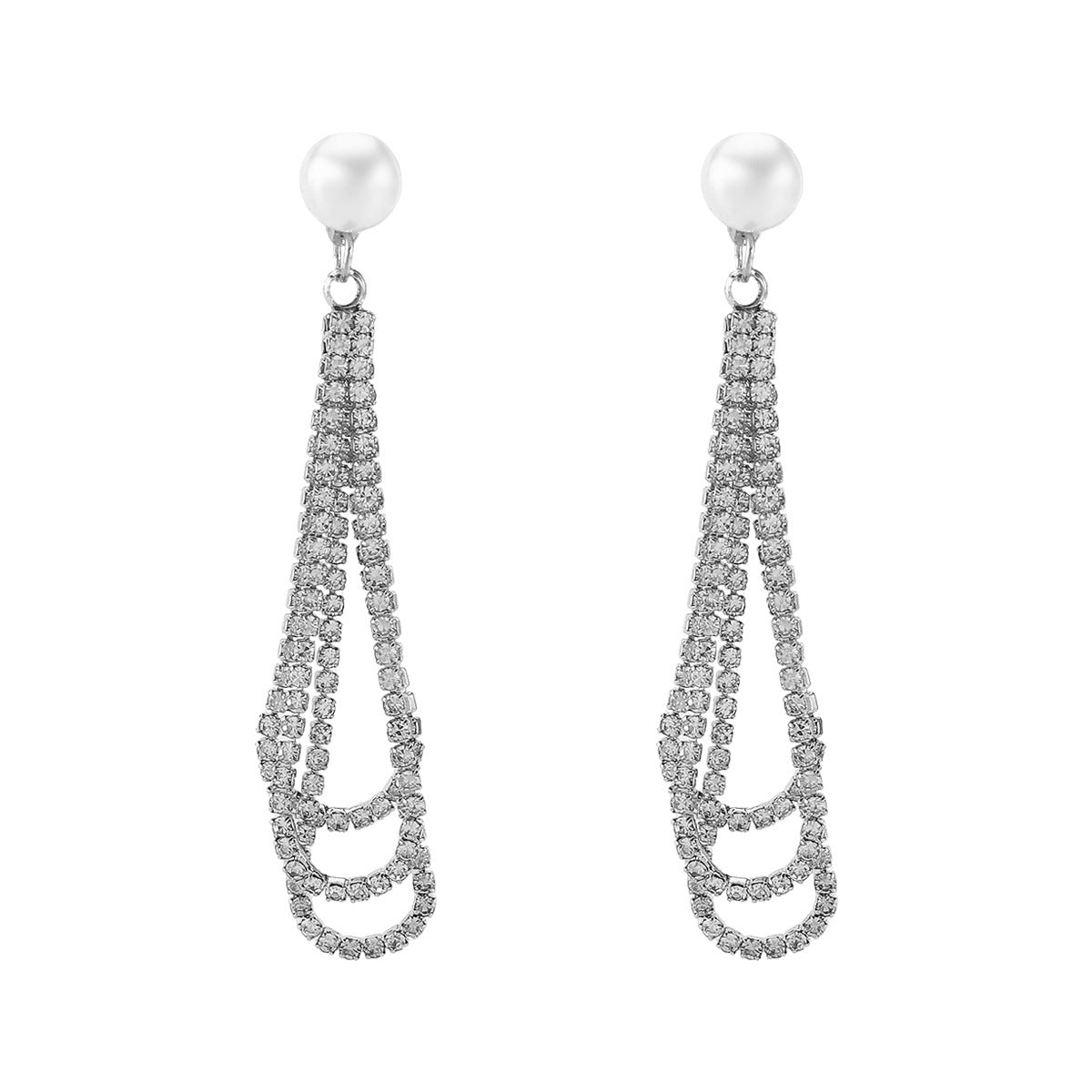 Pendientes de borla en forma de lágrima de estilo chic para mujer con base de aleación, incrustaciones de pedrería y detalles de perlas de imitación