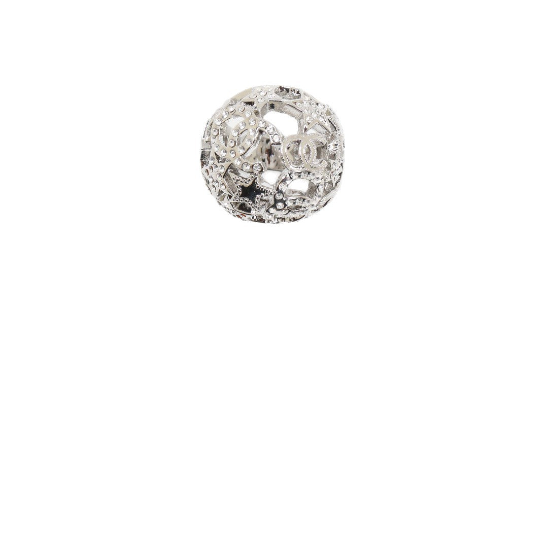 Luxury Elegant Gold Plated Brass Round Star Letter Ring with Full Rhinestones for Women