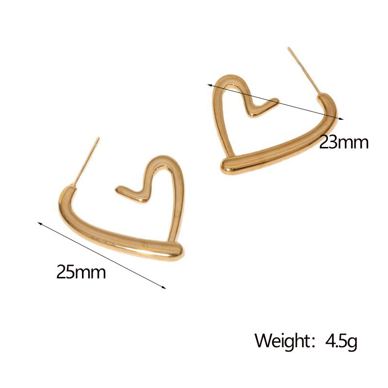 Orecchini a perno da donna minimalisti in acciaio inossidabile a forma di cuore cavo con finitura placcata