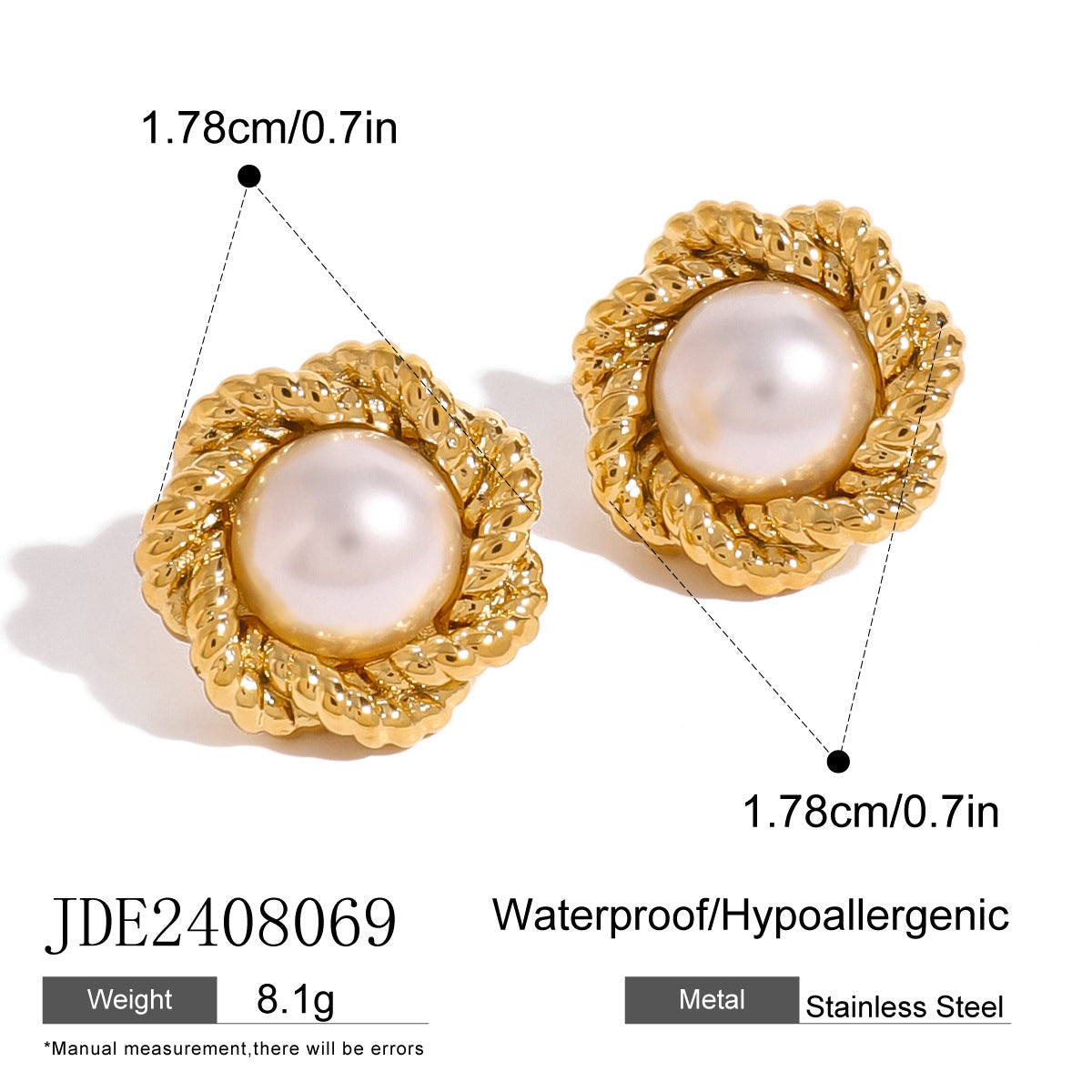 Orecchini da donna in acciaio inossidabile con elegante design floreale, placcatura in oro 18 carati e dettagli in perle
