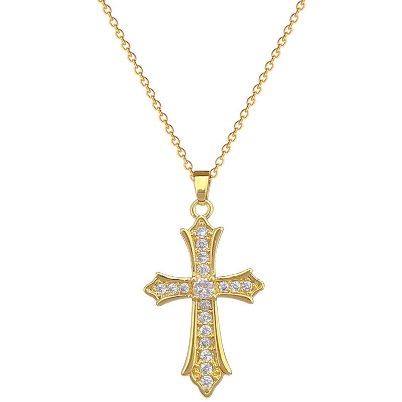 Collar con Colgante de Cruz Minimalista de Acero de Titanio con Incrustaciones Completas de Pedrería para Mujeres y Hombres, Delicada Cadena de Clavícula con Diseño Geométrico