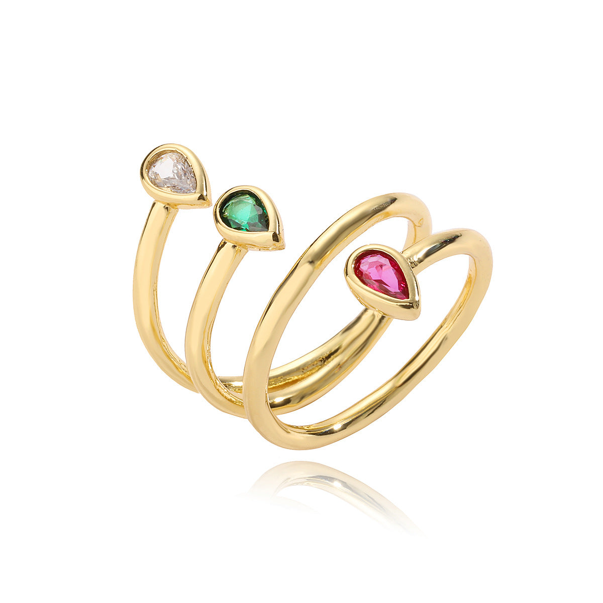 Minimalist 18K Gold Plated Brass Geometric Heart Ring with Cubic Zirconia for Women