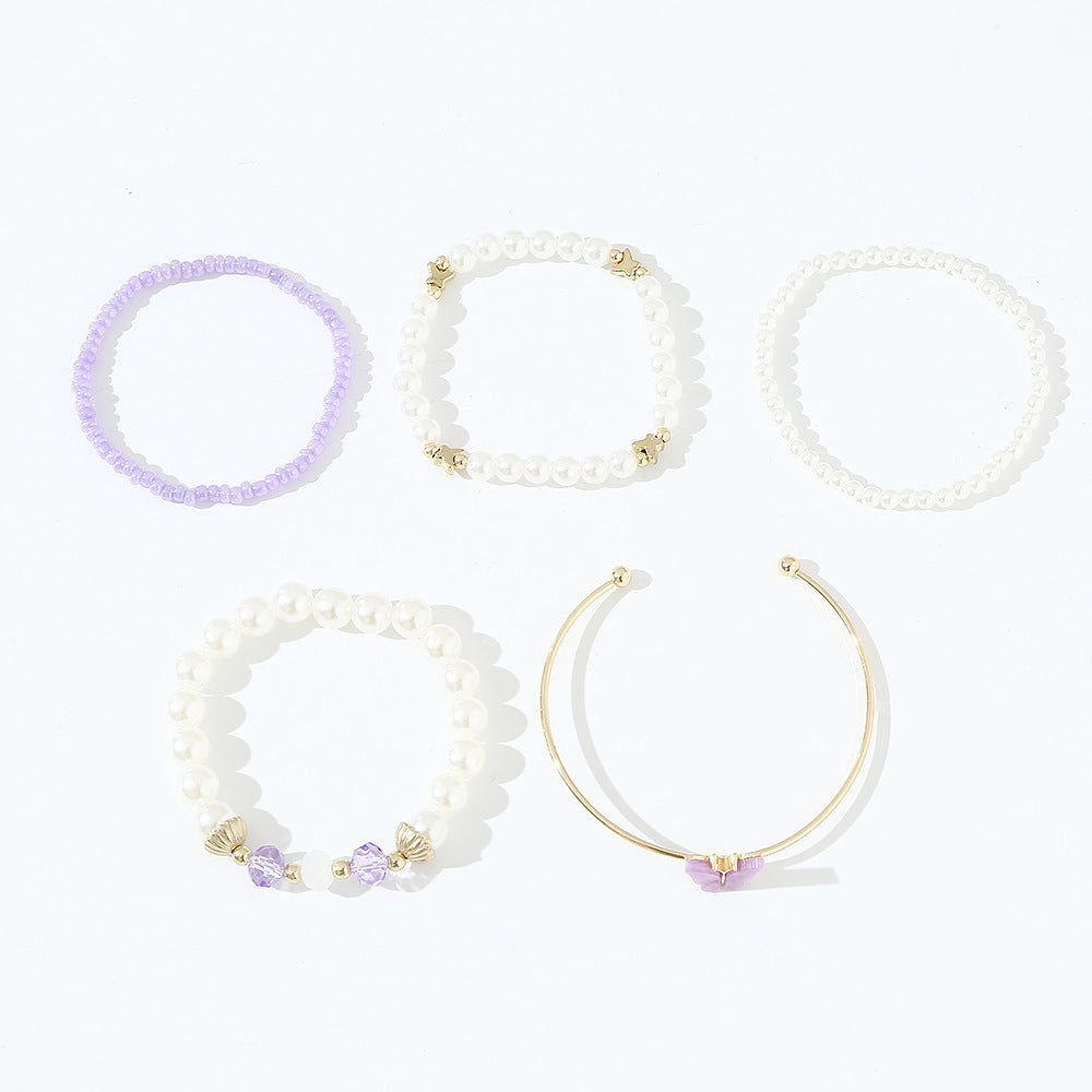 Set di braccialetti in resina a forma di farfalla, in stile minimalista, per bambini con accenti di perle, collezione di accessori da polso freschi e affascinanti