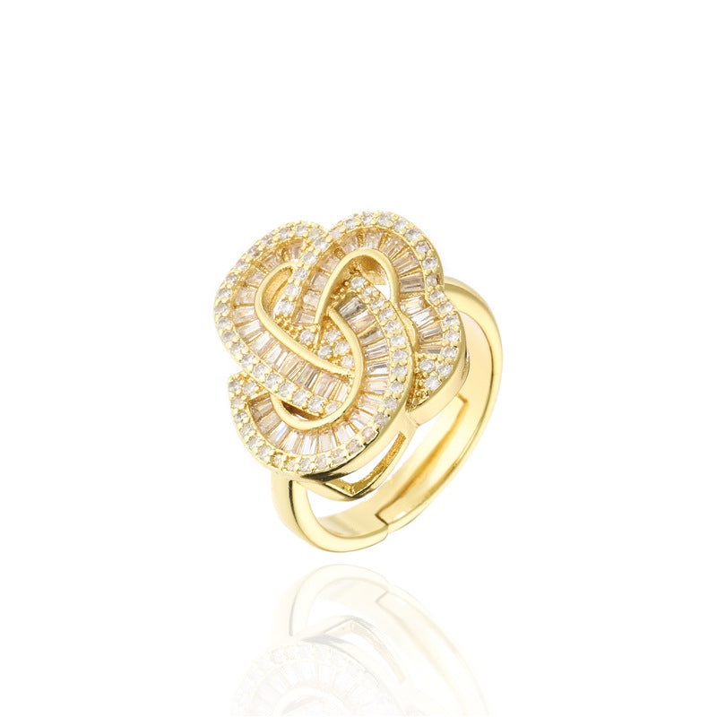 Geometric Micro-pave Cubic Zirconia Brass Ring for Women