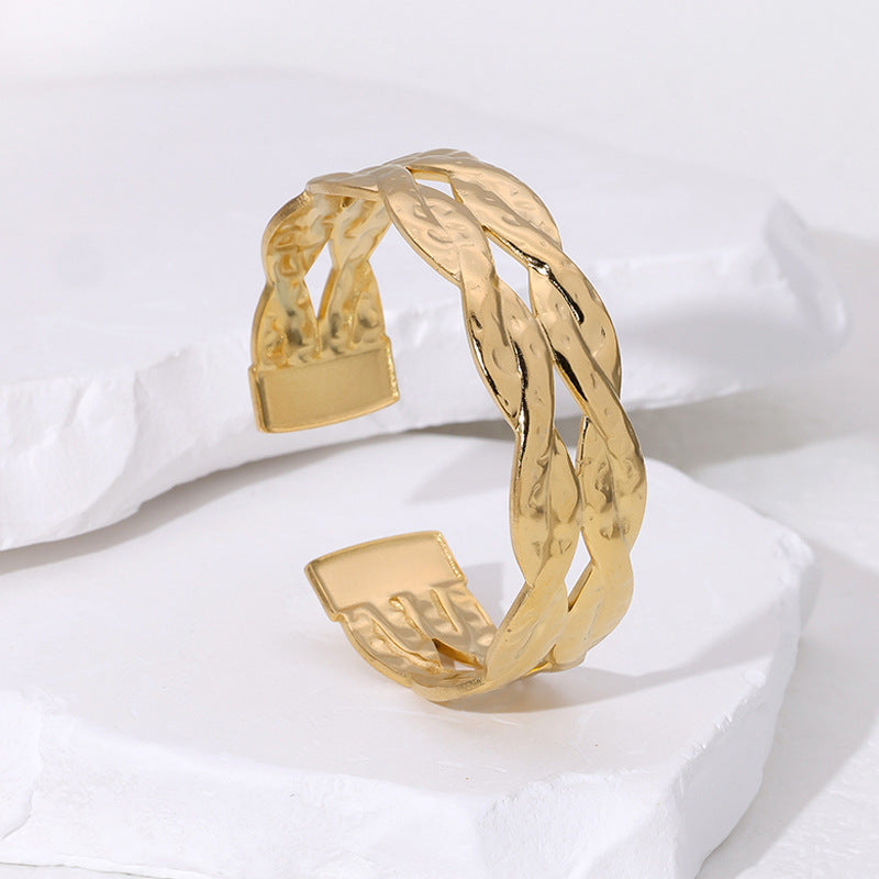 Minimalist French Vintage Titanium Steel Braided Texture Bracelet in Stainless Steel with Plating Finish